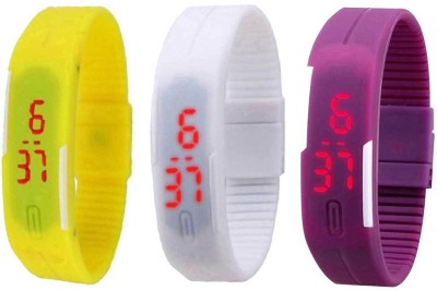 NS18 Silicone Led Magnet Band Combo of 3 Yellow, White And Purple Digital Watch  - For Boys & Girls   Watches  (NS18)