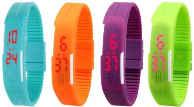 NS18 Silicone Led Magnet Band Combo of 4 Sky Blue, Orange, Purple And Green Digital Watch  - For Boys & Girls   Watches  (NS18)