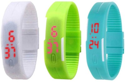 NS18 Silicone Led Magnet Band Combo of 3 White, Green And Sky Blue Digital Watch  - For Boys & Girls   Watches  (NS18)