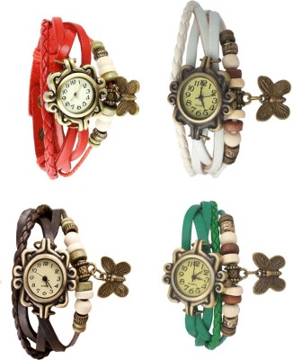 NS18 Vintage Butterfly Rakhi Combo of 4 Red, Brown, White And Green Analog Watch  - For Women   Watches  (NS18)