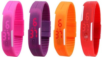 NS18 Silicone Led Magnet Band Watch Combo of 4 Pink, Purple, Orange And Red Digital Watch  - For Couple   Watches  (NS18)