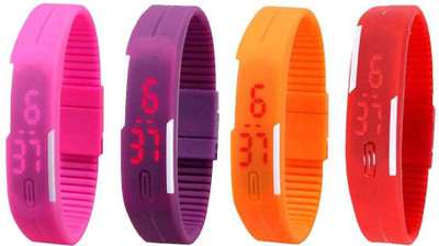 

NS18 Silicone Led Magnet Band Watch Combo of 4 Pink, Purple, Orange And Red Watch - For Couple