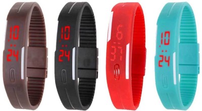 NS18 Silicone Led Magnet Band Watch Combo of 4 Brown, Black, Red And Sky Blue Digital Watch  - For Couple   Watches  (NS18)