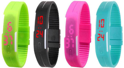 

Kissu Led Magnet Band Combo of 4 Green, Black, Pink And Sky Blue Watch - For Men & Women