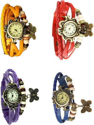 

NS18 Vintage Butterfly Rakhi Combo of 4 Yellow, Purple, Red And Blue Watch - For Women