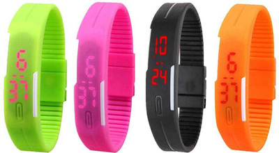 View NS18 Silicone Led Magnet Band Combo of 4 Green, Pink, Black And Orange Digital Watch  - For Boys & Girls Wrist Watches Price Online(NS18)