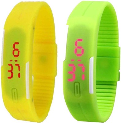 NS18 Silicone Led Magnet Band Set of 2 Yellow And Green Digital Watch  - For Boys & Girls   Watches  (NS18)