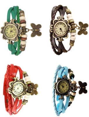 NS18 Vintage Butterfly Rakhi Combo of 4 Green, Red, Brown And Sky Blue Analog Watch  - For Women   Watches  (NS18)