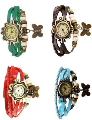 

NS18 Vintage Butterfly Rakhi Combo of 4 Green, Red, Brown And Sky Blue Watch - For Women