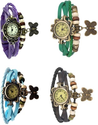 NS18 Vintage Butterfly Rakhi Combo of 4 Purple, Sky Blue, Green And Black Analog Watch  - For Women   Watches  (NS18)