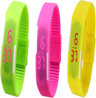 Twok Combo of Led Band Green + Pink + Yellow Digital Watch  - For Men & Women   Watches  (Twok)