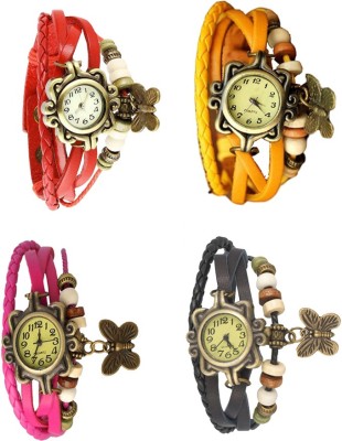 NS18 Vintage Butterfly Rakhi Combo of 4 Red, Pink, Yellow And Black Analog Watch  - For Women   Watches  (NS18)