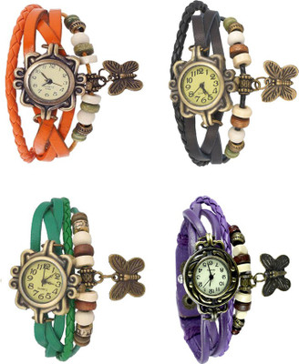 

Kissu Vintage Rakhi Combo of 4 Orange, Green, Black And Purple Watch - For Women