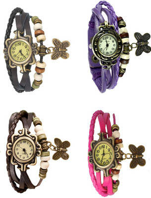 

NS18 Vintage Butterfly Rakhi Combo of 4 Black, Brown, Purple And Pink Watch - For Women