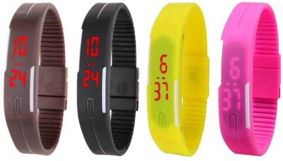 NS18 Silicone Led Magnet Band Watch Combo of 4 Brown, Black, Yellow And Pink Digital Watch  - For Couple   Watches  (NS18)