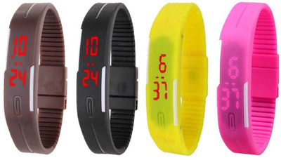 

NS18 Silicone Led Magnet Band Watch Combo of 4 Brown, Black, Yellow And Pink Watch - For Couple