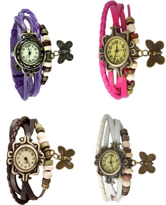 NS18 Vintage Butterfly Rakhi Combo of 4 Purple, Brown, Pink And White Analog Watch  - For Women   Watches  (NS18)
