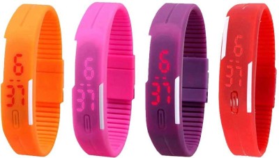 NS18 Silicone Led Magnet Band Watch Combo of 4 Orange, Pink, Purple And Red Digital Watch  - For Couple   Watches  (NS18)