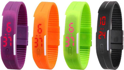 

Kissu Led Magnet Band Combo of 4 Purple, Orange, Green And Black Watch - For Men & Women