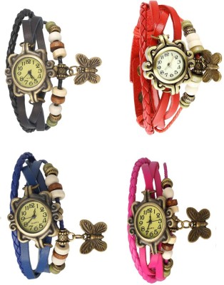 NS18 Vintage Butterfly Rakhi Combo of 4 Black, Blue, Red And Pink Analog Watch  - For Women   Watches  (NS18)