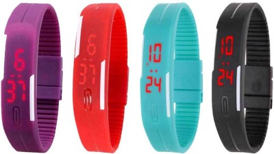 NS18 Silicone Led Magnet Band Combo of 4 Purple, Red, Sky Blue And Black Digital Watch  - For Boys & Girls   Watches  (NS18)