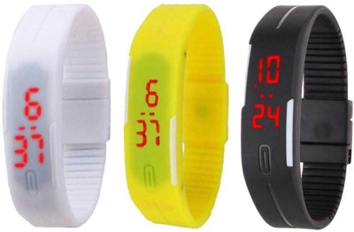 NS18 Silicone Led Magnet Band Combo of 3 White, Yellow And Black Digital Watch  - For Boys & Girls   Watches  (NS18)