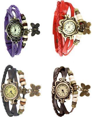 

NS18 Vintage Butterfly Rakhi Combo of 4 Purple, Black, Red And Brown Watch - For Women