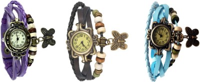 NS18 Vintage Butterfly Rakhi Watch Combo of 3 Purple, Black And Sky Blue Analog Watch  - For Women   Watches  (NS18)