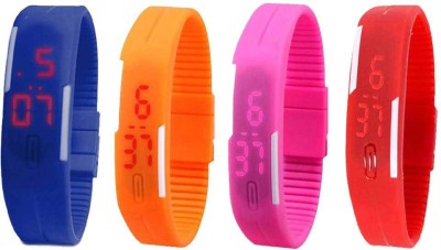 NS18 Silicone Led Magnet Band Watch Combo of 4 Blue, Orange, Pink And Red Digital Watch  - For Couple   Watches  (NS18)