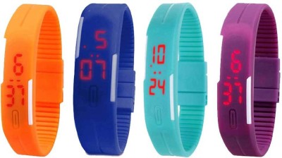 NS18 Silicone Led Magnet Band Watch Combo of 4 Orange, Blue, Sky Blue And Purple Digital Watch  - For Couple   Watches  (NS18)