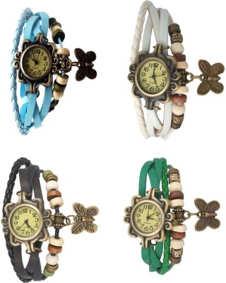 NS18 Vintage Butterfly Rakhi Combo of 4 Sky Blue, Black, White And Green Analog Watch  - For Women   Watches  (NS18)
