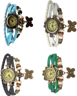 

NS18 Vintage Butterfly Rakhi Combo of 4 Sky Blue, Black, White And Green Watch - For Women