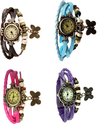 View NS18 Vintage Butterfly Rakhi Combo of 4 Brown, Pink, Sky Blue And Purple Analog Watch  - For Women Wrist Watches Price Online(NS18)