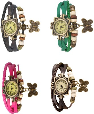 NS18 Vintage Butterfly Rakhi Combo of 4 Black, Pink, Green And Brown Analog Watch  - For Women   Watches  (NS18)