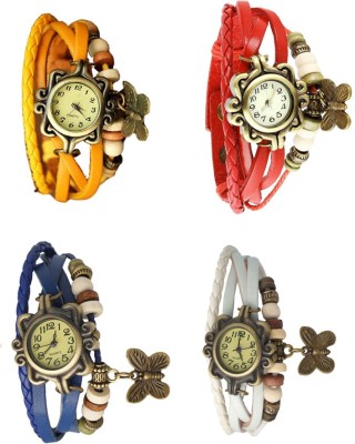 NS18 Vintage Butterfly Rakhi Combo of 4 Yellow, Blue, Red And White Analog Watch  - For Women   Watches  (NS18)