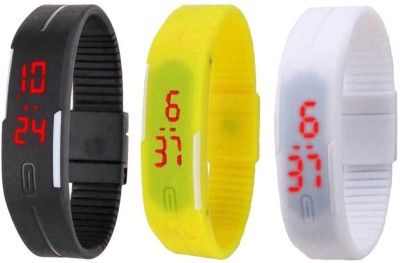 NS18 Silicone Led Magnet Band Combo of 3 Black, Yellow And White Digital Watch  - For Boys & Girls   Watches  (NS18)