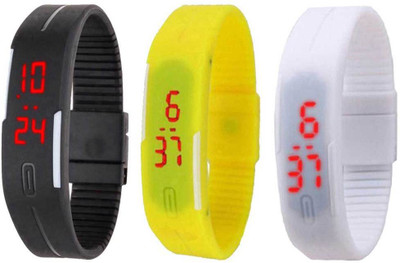 

NS18 Silicone Led Magnet Band Combo of 3 Black, Yellow And White Watch - For Boys & Girls