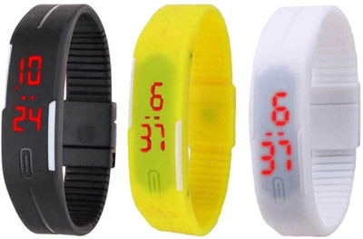 NS18 Silicone Led Magnet Band Combo of 3 Black, Yellow And White Digital Watch  - For Boys & Girls   Watches  (NS18)