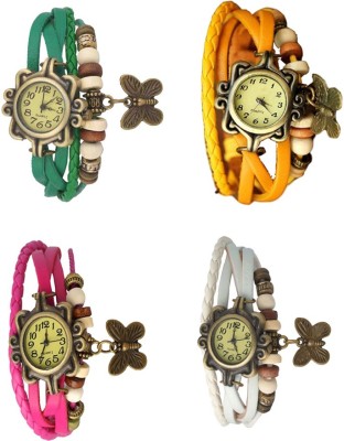 NS18 Vintage Butterfly Rakhi Combo of 4 Green, Pink, Yellow And White Analog Watch  - For Women   Watches  (NS18)