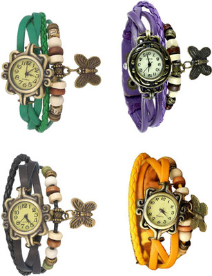 

NS18 Vintage Butterfly Rakhi Combo of 4 Green, Black, Purple And Yellow Watch - For Women