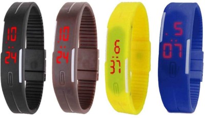 NS18 Silicone Led Magnet Band Combo of 4 Black, Brown, Yellow And Blue Digital Watch  - For Boys & Girls   Watches  (NS18)