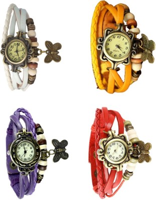 NS18 Vintage Butterfly Rakhi Combo of 4 White, Purple, Yellow And Red Analog Watch  - For Women   Watches  (NS18)