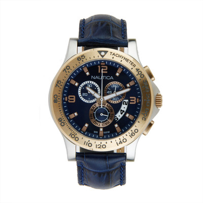 Nautica NAI19502G Brushed Silver and Rose Gold Case with Rose Gold Top ring Watch - For Men