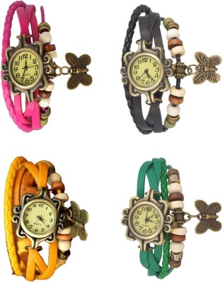NS18 Vintage Butterfly Rakhi Combo of 4 Pink, Yellow, Black And Green Analog Watch  - For Women   Watches  (NS18)