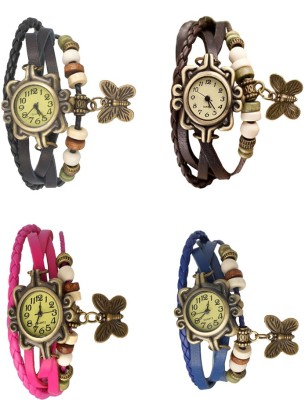 NS18 Vintage Butterfly Rakhi Combo of 4 Black, Pink, Brown And Blue Analog Watch  - For Women   Watches  (NS18)