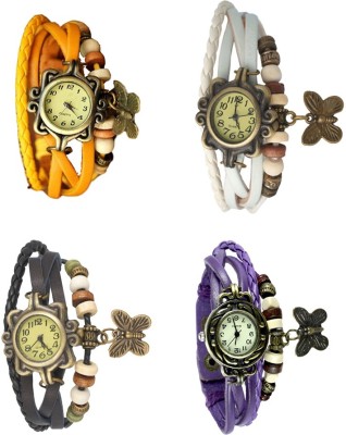 NS18 Vintage Butterfly Rakhi Combo of 4 Yellow, Black, White And Purple Analog Watch  - For Women   Watches  (NS18)