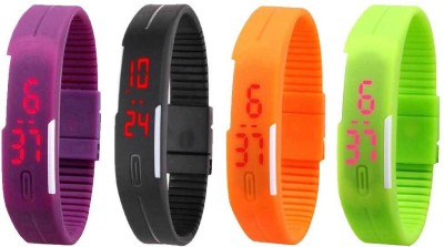 NS18 Silicone Led Magnet Band Combo of 4 Purple, Black, Orange And Green Digital Watch  - For Boys & Girls   Watches  (NS18)