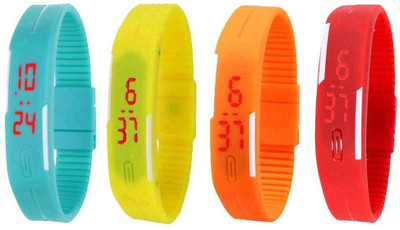 

NS18 Silicone Led Magnet Band Watch Combo of 4 Sky Blue, Yellow, Orange And Red Watch - For Couple