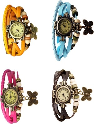 NS18 Vintage Butterfly Rakhi Combo of 4 Yellow, Pink, Sky Blue And Brown Analog Watch  - For Women   Watches  (NS18)