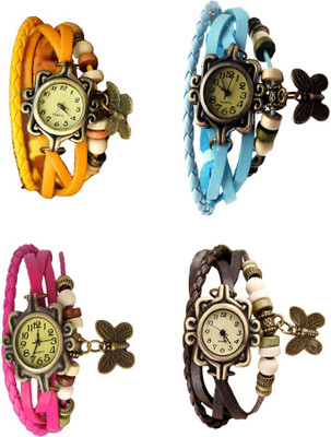 

Kissu Vintage Rakhi Combo of 4 Yellow, Pink, Sky Blue And Brown Watch - For Women